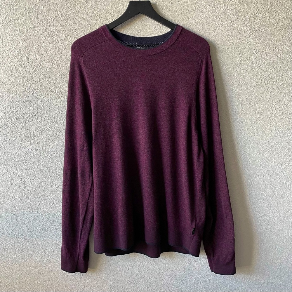 Ted Baker Men’s Eggplant Crew Neck Wool Blend Sweater XL Office Preppy